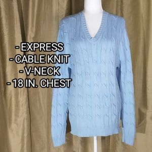 Express Light Blue Cable Knit V-neck Sweater. Size Medium.